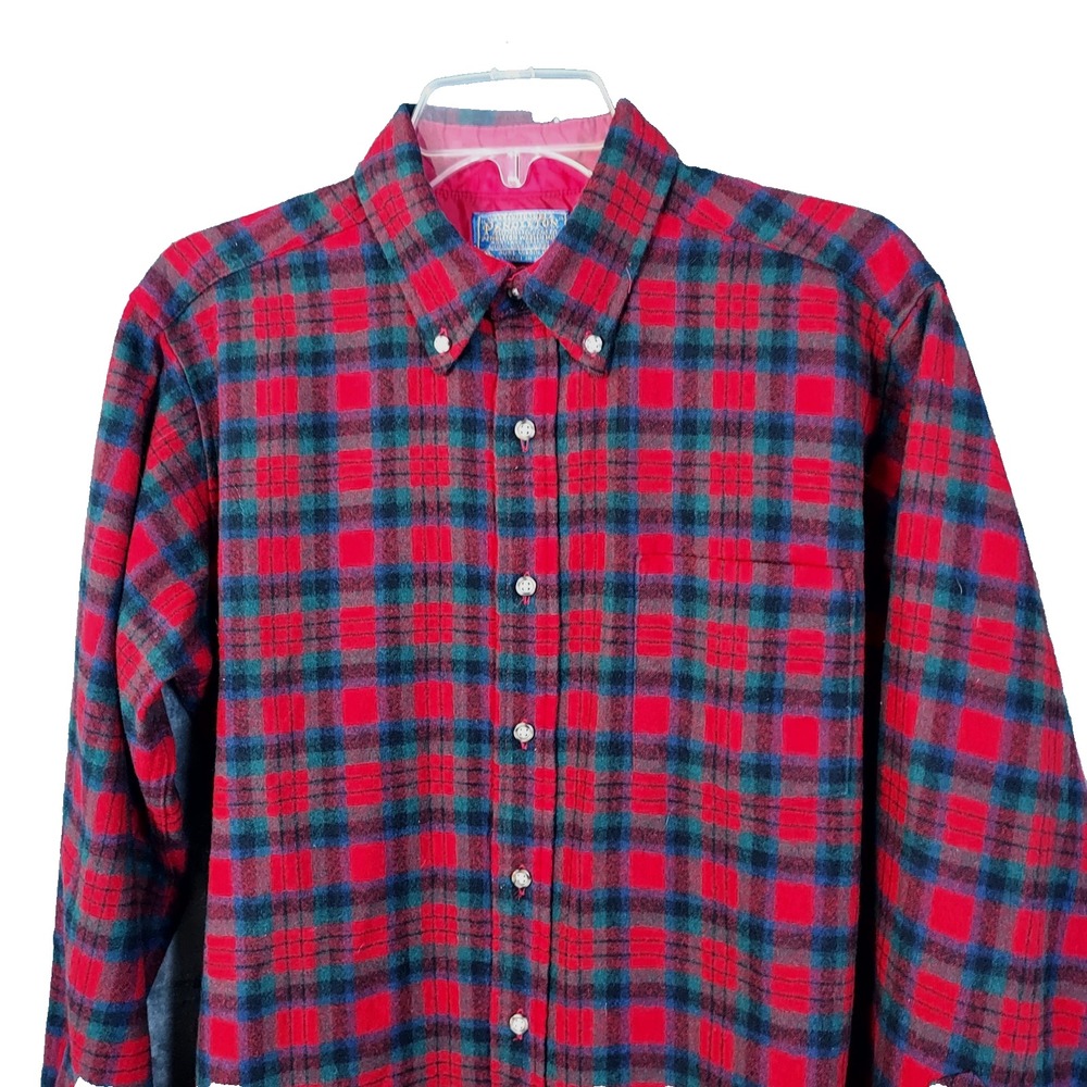 Vtg 70's Pendleton‎ Men's Medium Macduff Tartan Red Plaid Virgin Wool Shirt USA